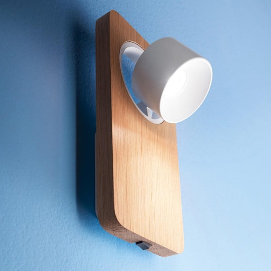 Beebo w rovere applique da comodino in legno led 5w 3000k con interruttore