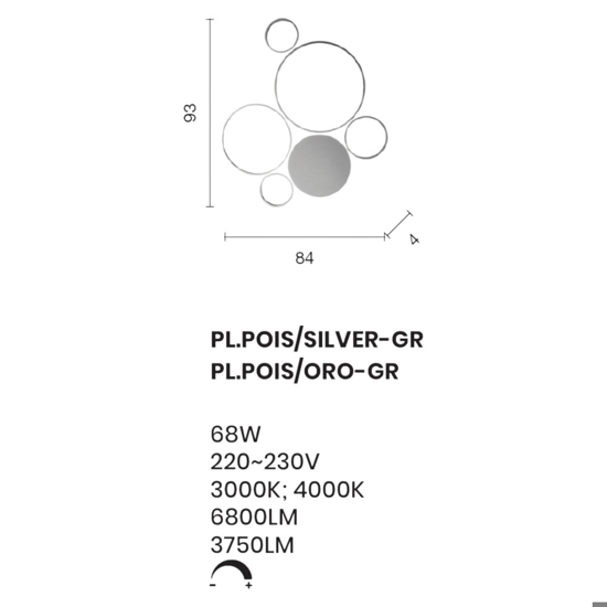 Plafoniera led 68w pl pois ondaluce 4000k silver gr
