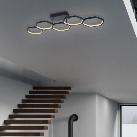 Plafoniera led 24w 3000k esagoni antracite design moderna