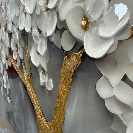 Quadro albero decorato 120x80 cornice oro decoro resina lucido