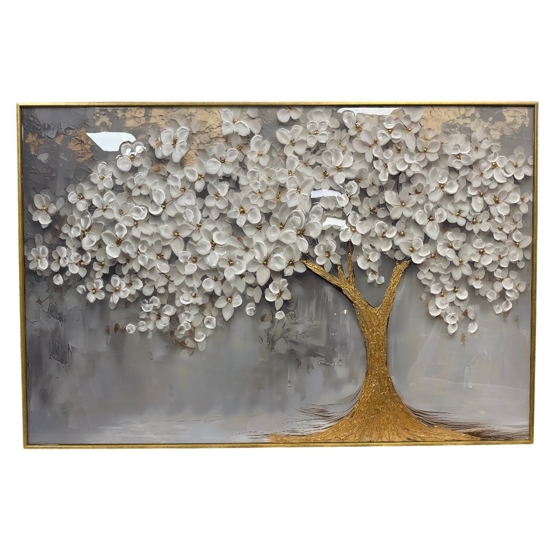 Quadro albero decorato 120x80 cornice oro decoro resina lucido