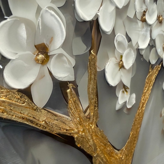 Quadro albero decorato 120x80 cornice oro decoro resina lucido