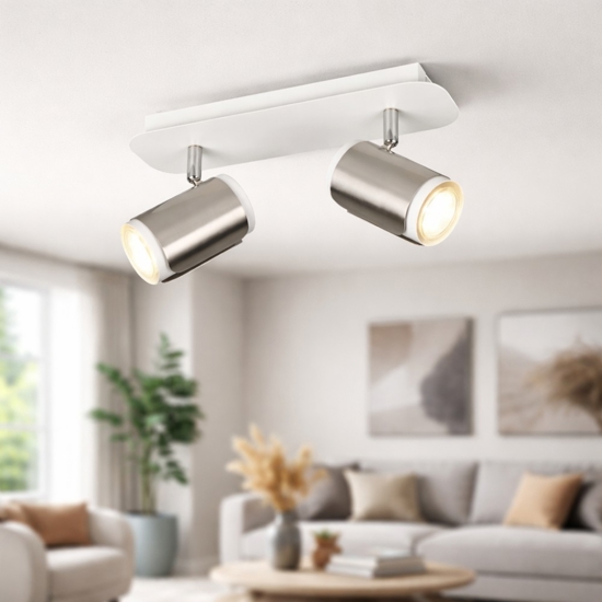 Lampada da soffitto con faretti orientabili bianco nickel