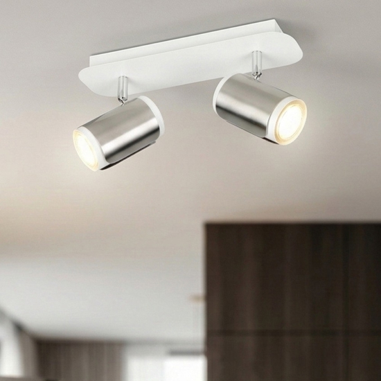 Lampada da soffitto con faretti orientabili bianco nickel