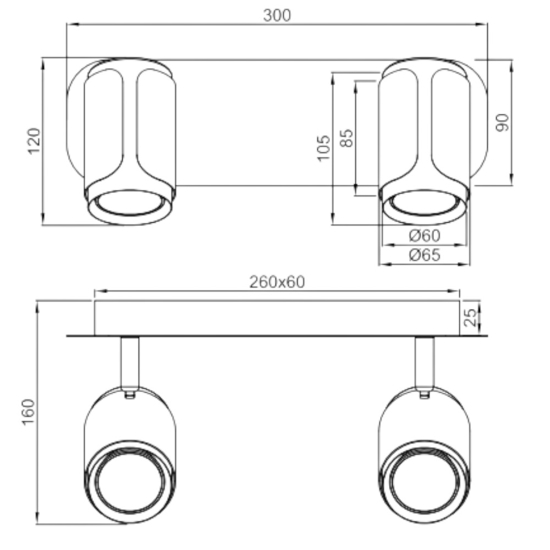Lampada da soffitto con faretti orientabili bianco nickel