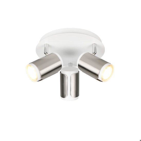 Plafoniera tonda con luci spot orientabili bianco nickel