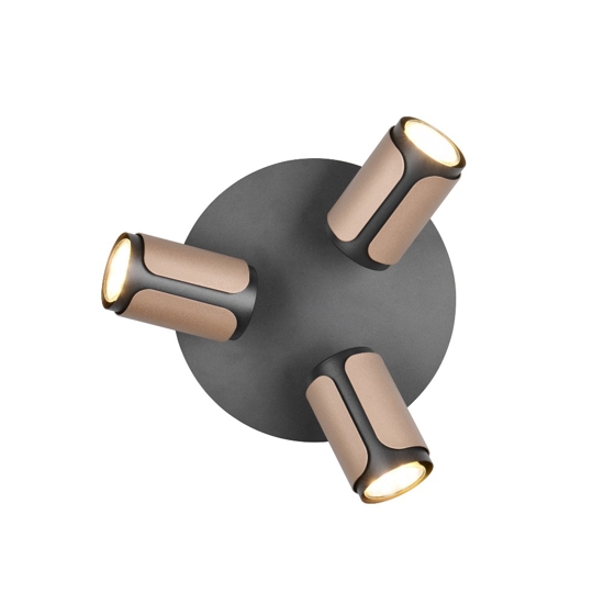 Plafoniera da soffitto con 3 spot orientabili nero caffe