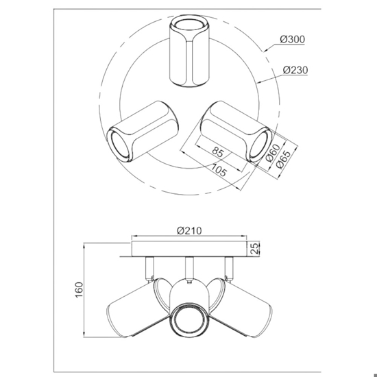 Plafoniera da soffitto con 3 spot orientabili nero caffe