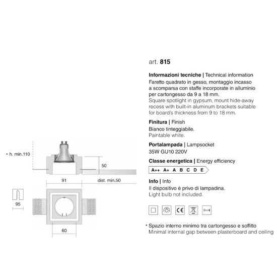 Isyluce faretto quadrato di gesso da incasso per controsoffitto