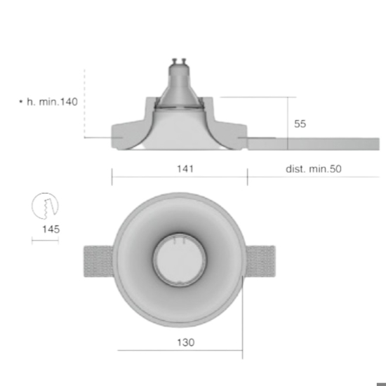 Faretto in gesso da incasso a soffitto rotondo isyluce
