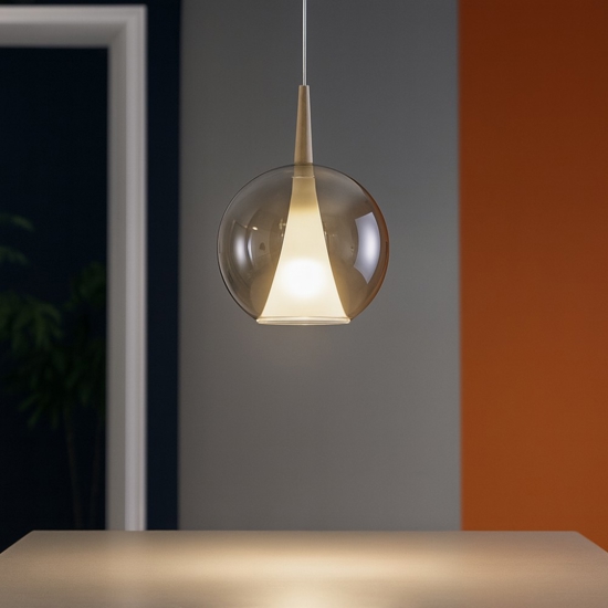 Lampada a sospensione oro di vetro ambra sfera design moderna