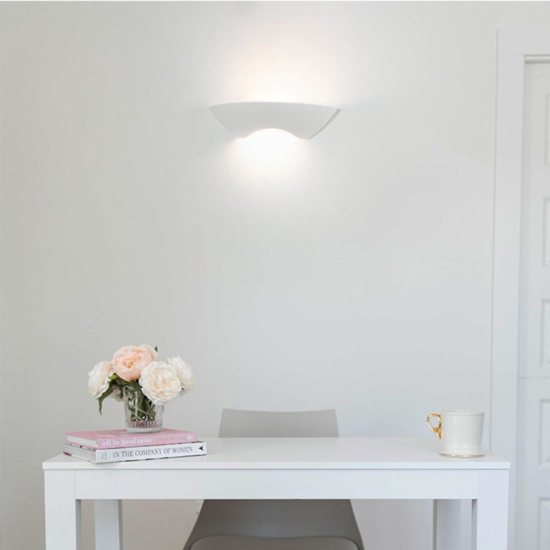 Applique di gesso ceramico bianco pitturabile diffusore in vetro