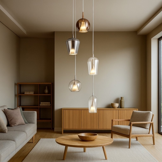 Lampadario vetri multicolor pendenti moderno per soggiorno