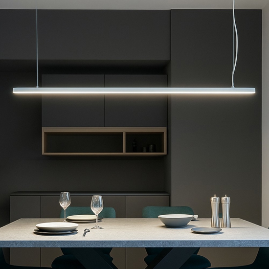 Lampadario led biemissione bianco link perenz per illuminazione tavolo