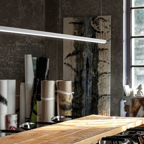Lampadario led biemissione bianco link perenz per illuminazione tavolo
