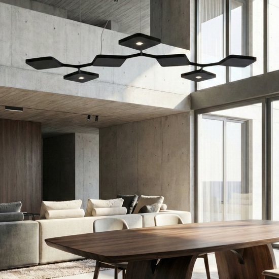 Lampadario moderno nero led 42w 3000k per salotto quad stilnovo