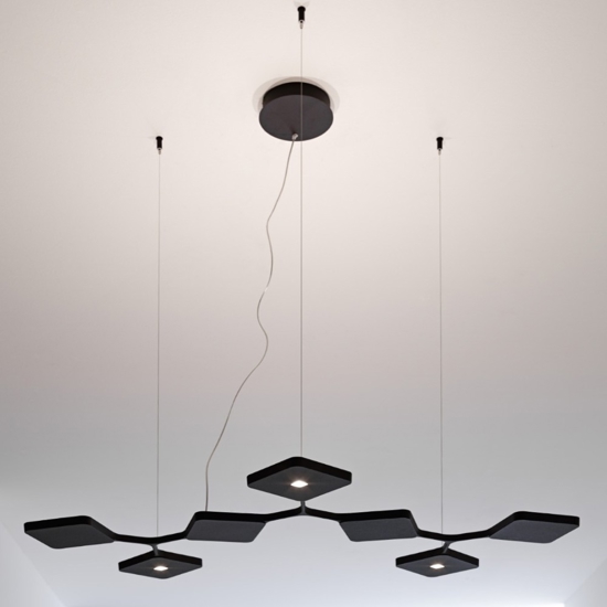 Lampadario moderno nero led 42w 3000k per salotto quad stilnovo