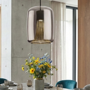 Lampadario moderno di vetro trasparente cromo per illuminazione tavolo
