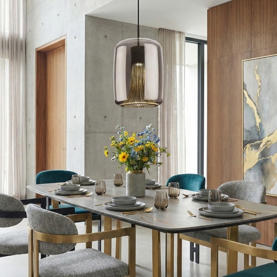 Lampadario moderno di vetro trasparente cromo per illuminazione tavolo