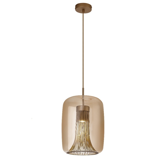Lampadario oro cilindro di vetro ambra per tavolo da soggiorno