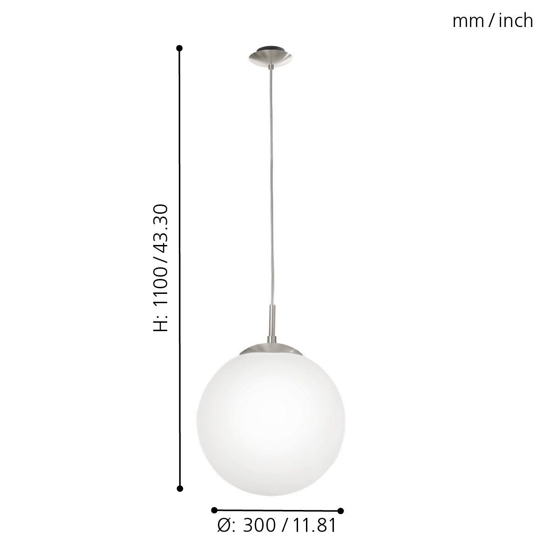 Eglo rondo lampadario pendente per cucina sfera vetro bianco