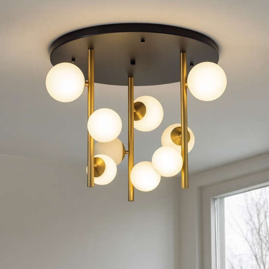 Perlage pl9 ideal lux plafoniera 9 luc sfere vetro bianco