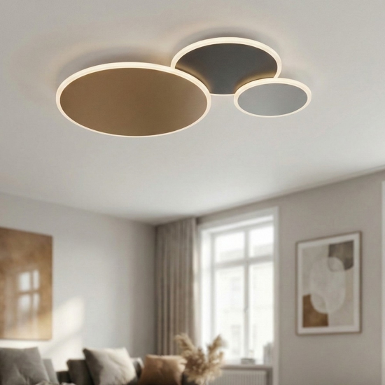 Plafoniera moderna cerchi grigio oro nero led con telecomando app