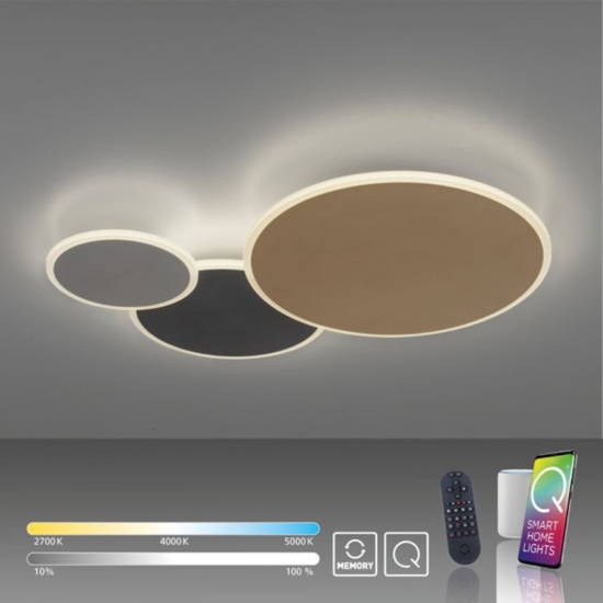 Plafoniera moderna cerchi grigio oro nero led con telecomando app