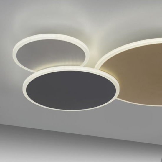 Plafoniera moderna cerchi grigio oro nero led con telecomando app