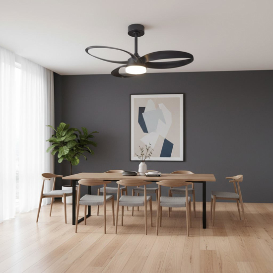 Ventilatore nero da soffitto 13mq led cct dimmerabile con telecomando