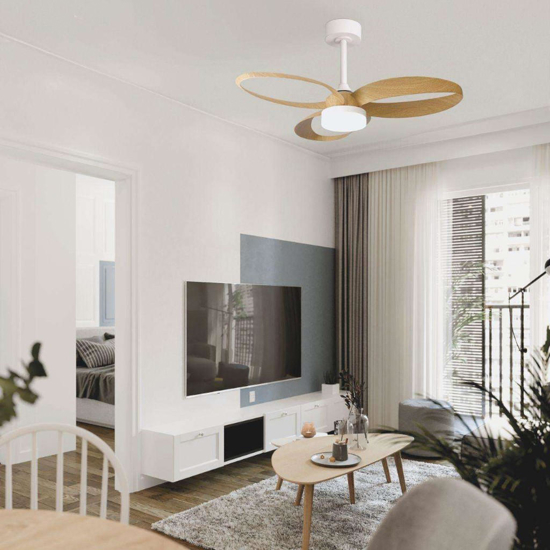 Ventilatore da soffitto bianco e legno led cct dimmerabile 13mq con telecomando