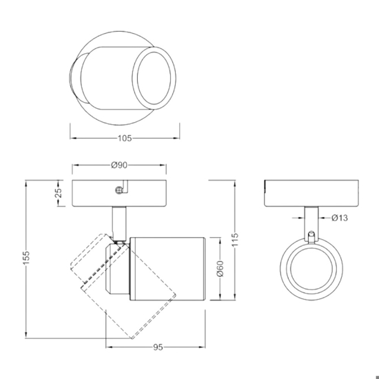 Faretto per esterno da parete soffitto nero orientabile