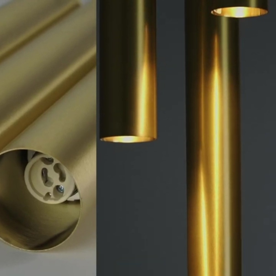 Lampadario tre cilindri grappolo oro per tavolo cucina