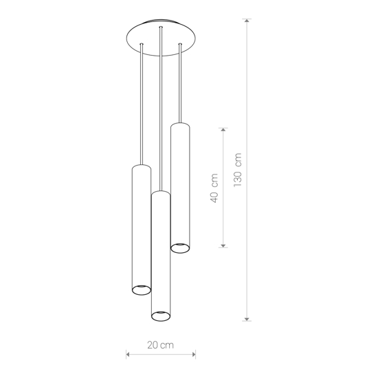 Lampadario tre cilindri grappolo oro per tavolo cucina