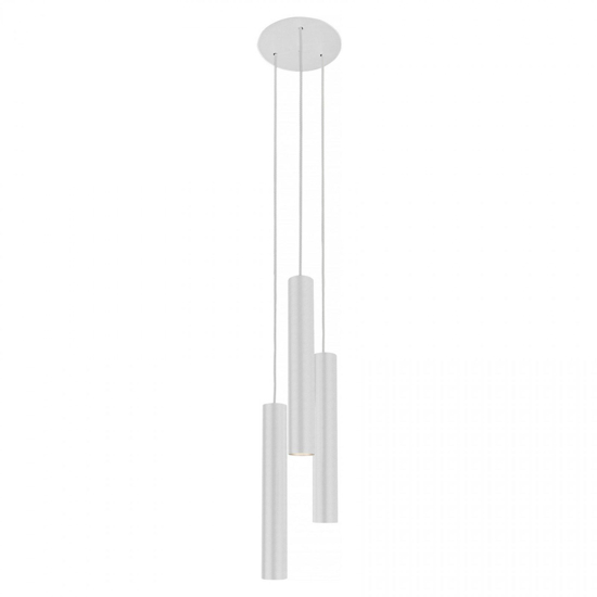 Lampadario tre luci cilindri bianchi grappolo a cascata