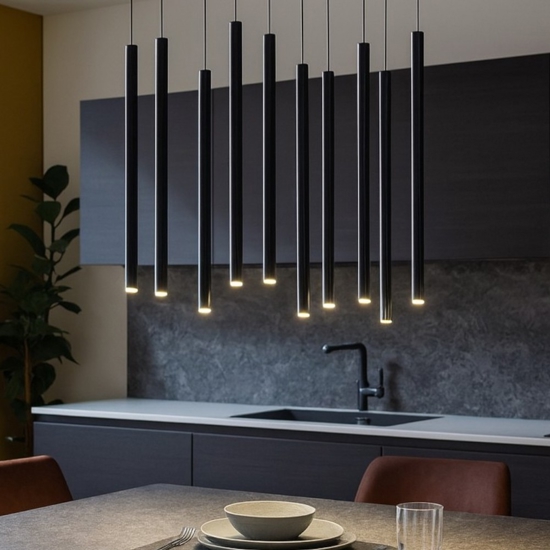 Lampadario 10 luci pendenti nero per tavolo sala da pranzo cucina