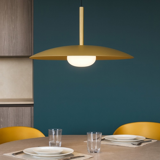 Lampadario saliscendi disco oro led 3000k per sala da pranzo cucina