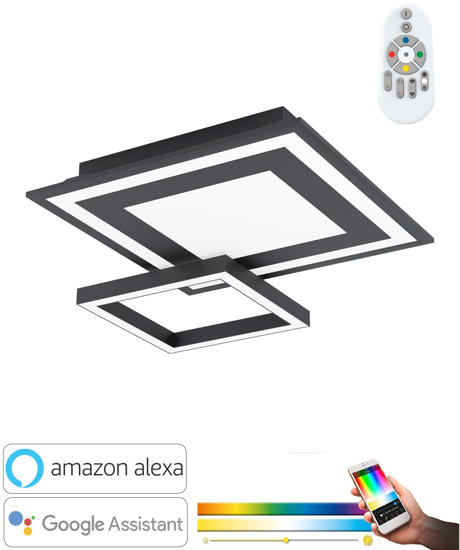 Plafoniera nera led 21w dimmerabile 2700k-6500k rgb app savatarila eglo smart