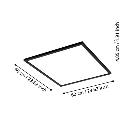 Plafoniera 60x60 nero led 34w 2700k a 6500k dimmerabile controllo remoto app eglo salobrena