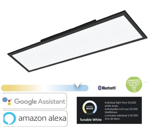 Salobrena eglo plafoniera salobrena led nera 120x30 dimmerabile 33w da 2700k a 6500k