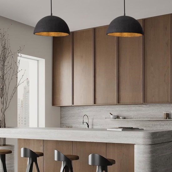 Lampadario sospensione cupola 32cm nero di cartapesta