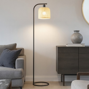Lampada da terra etnica con paralume in bambu'