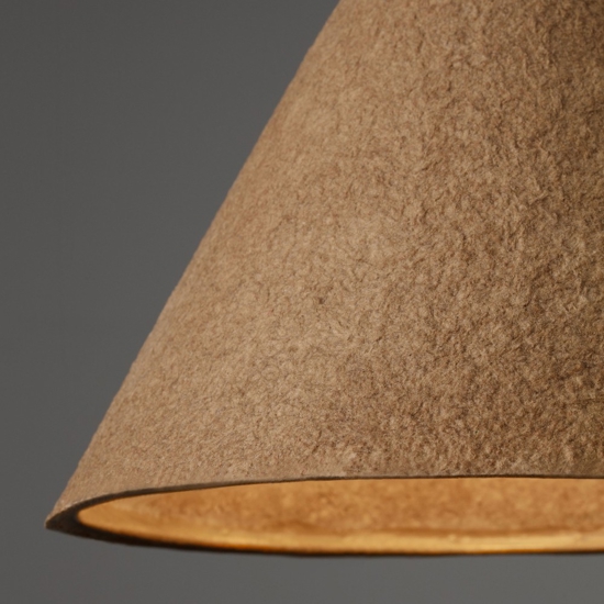 Lampadario sospensione cono 30cm di carta pesta rovere grezzo