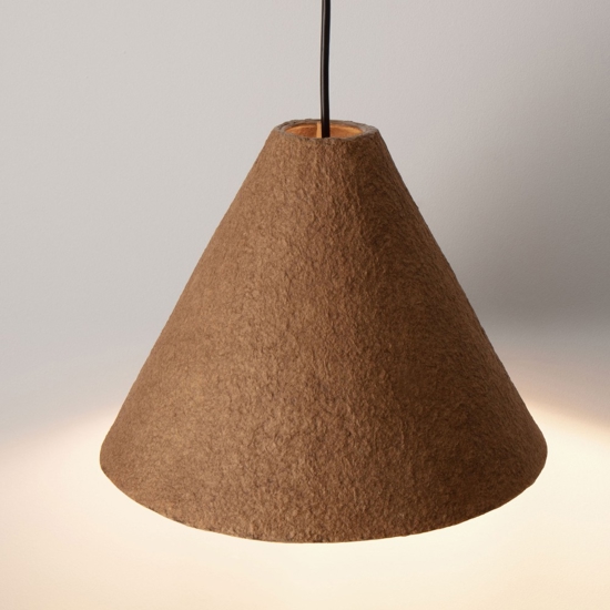 Lampadario sospensione cono 30cm di carta pesta rovere grezzo