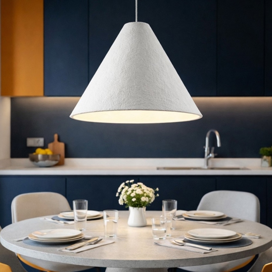 Lampada a sospensione cono 30cm di cartapesta bianco