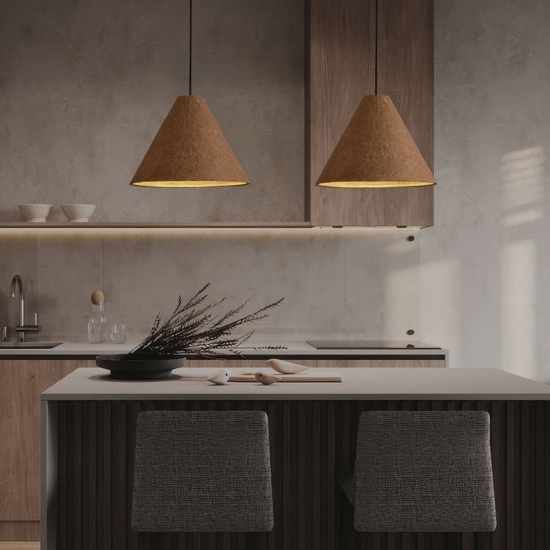Lampadario cono 45cm di cartapesta colore rovere marrone grezzo