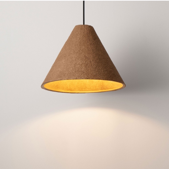 Lampadario cono 45cm di cartapesta colore rovere marrone grezzo
