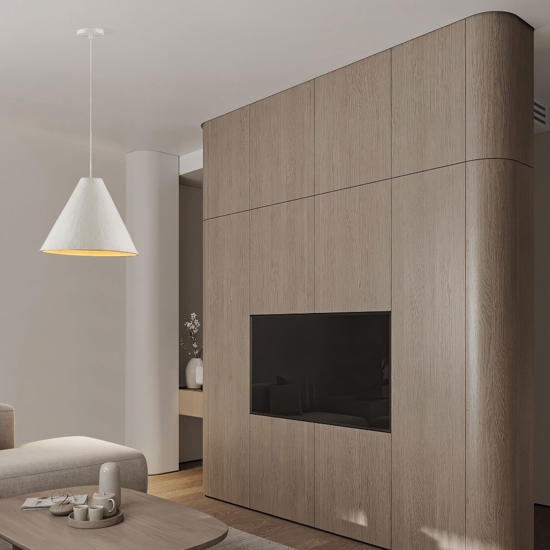 Lampadario cono 45cm di cartapesta bianco