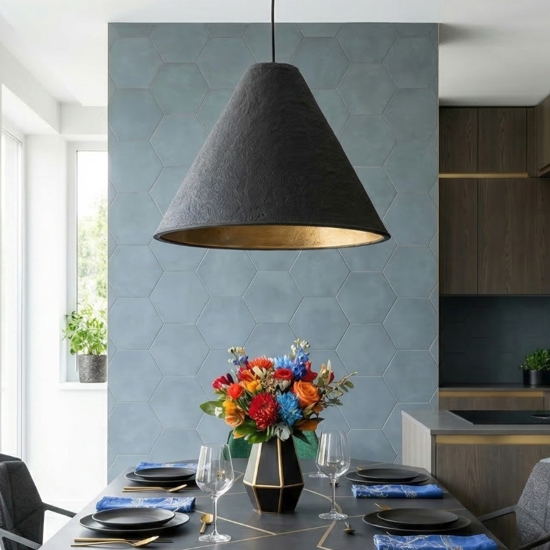 Lampadario a sospensione cono 45cm nero di cartapesta