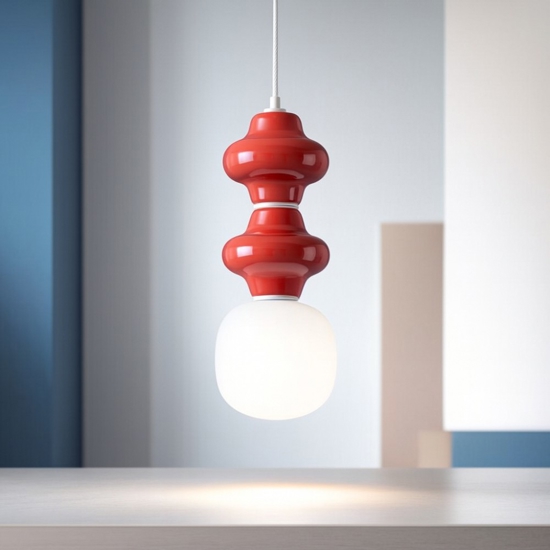 Lampada a sospensione di ceramica design moderna rosso pastello